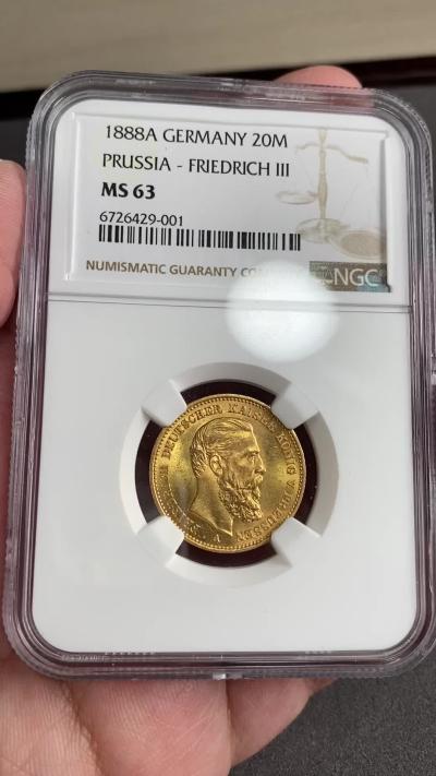 万国钱币拍卖第025期（槐月至·百币艳） NGC MS63 1888年德国三皇之年腓特烈三世20马克金币 高点完美 底板金光闪烁 欧洲拍卖也见不到几个好的了
