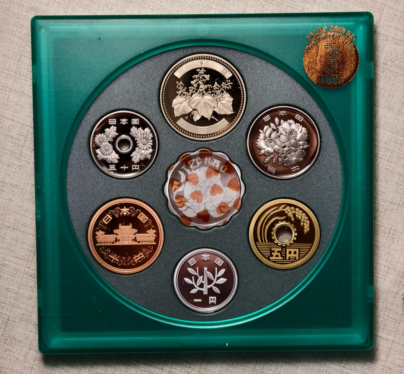 紫瑗钱币——第346期拍卖 日本 2005年 流通币 6枚套 带银章 小方盒 精制 原盒