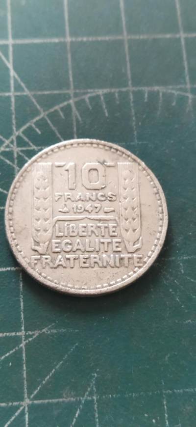 外国硬币初藏2024年第12场 - 法国10法郎镍币1947年。