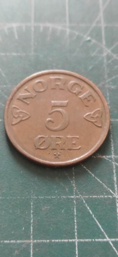 外国硬币初藏2024年第12场 - 挪威5欧尔铜币1952年。