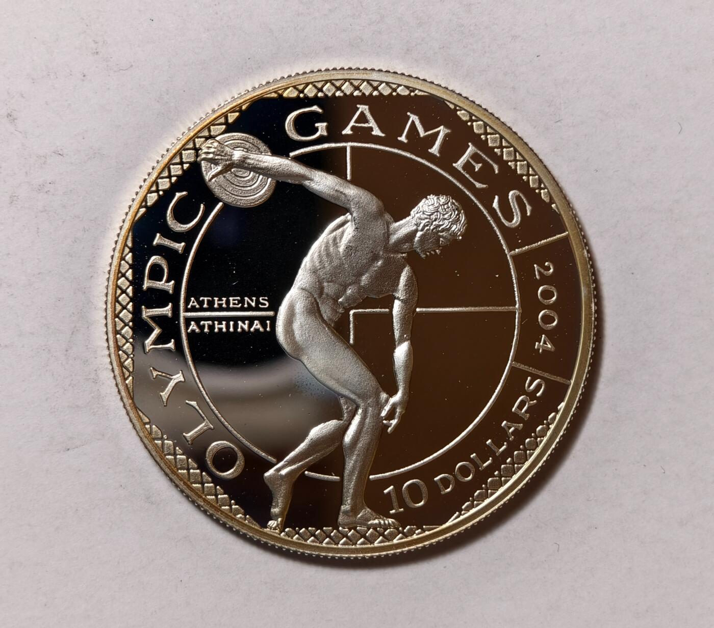 紫瑗钱币——第346期拍卖 库克群岛 2001年 雅典奥运会 男性铁饼运动员 10元 20.12克 0.999银 精制