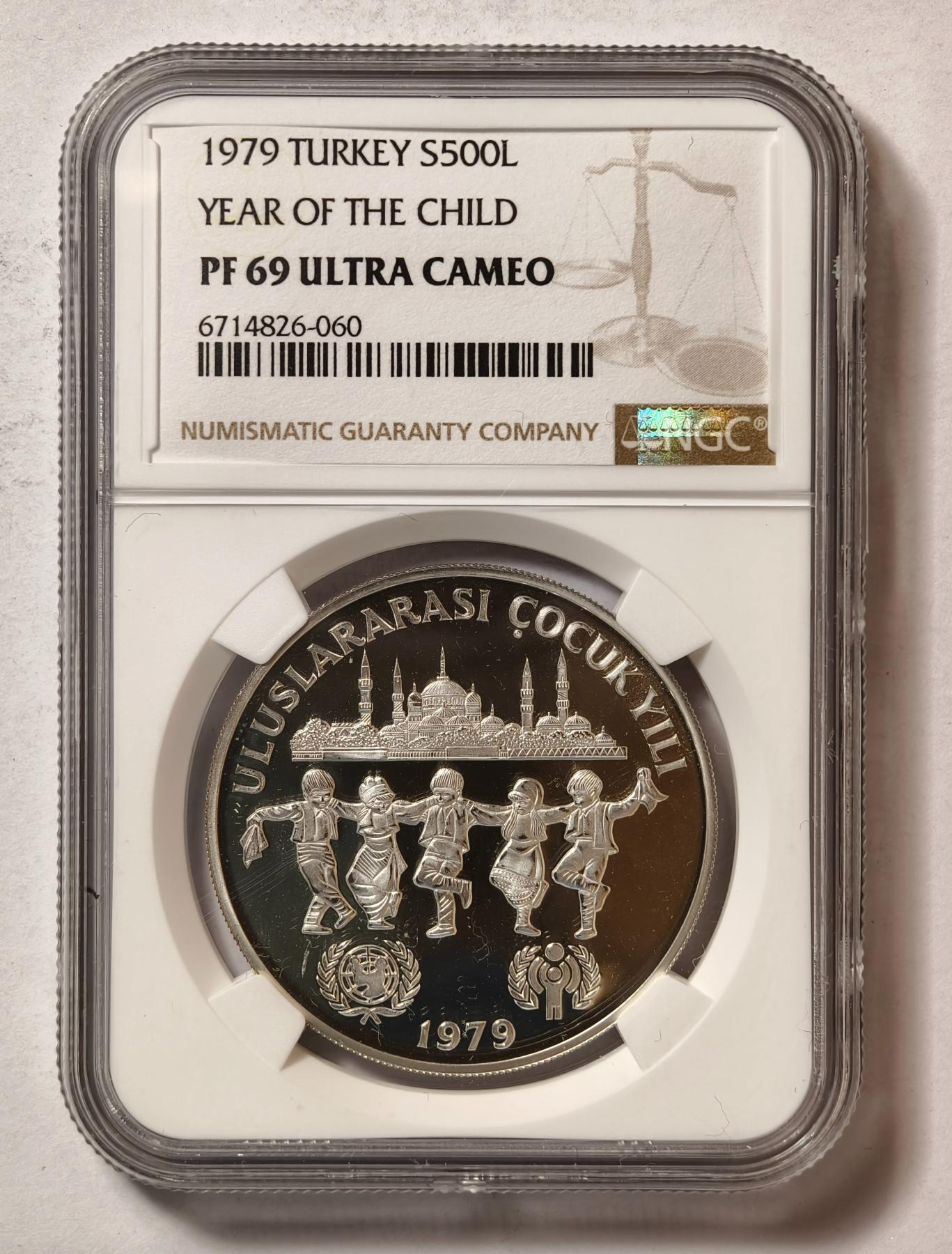 紫瑗钱币——第346期拍卖 土耳其 1979年 国际儿童节 500里拉 银币 NGC PR69 UC