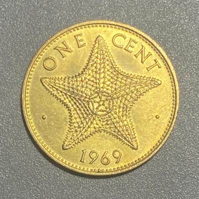 0505回流 - 1969年巴哈马1分铜币 早期大版海星 全新原光