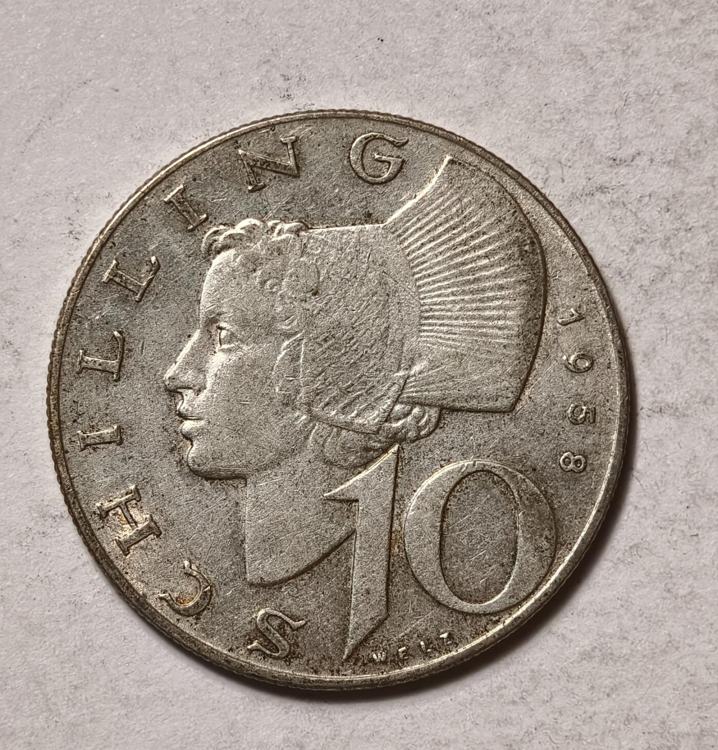 紫瑗钱币——第346期拍卖 奥地利 1958年 女神 10先令 7.5克 0.64银