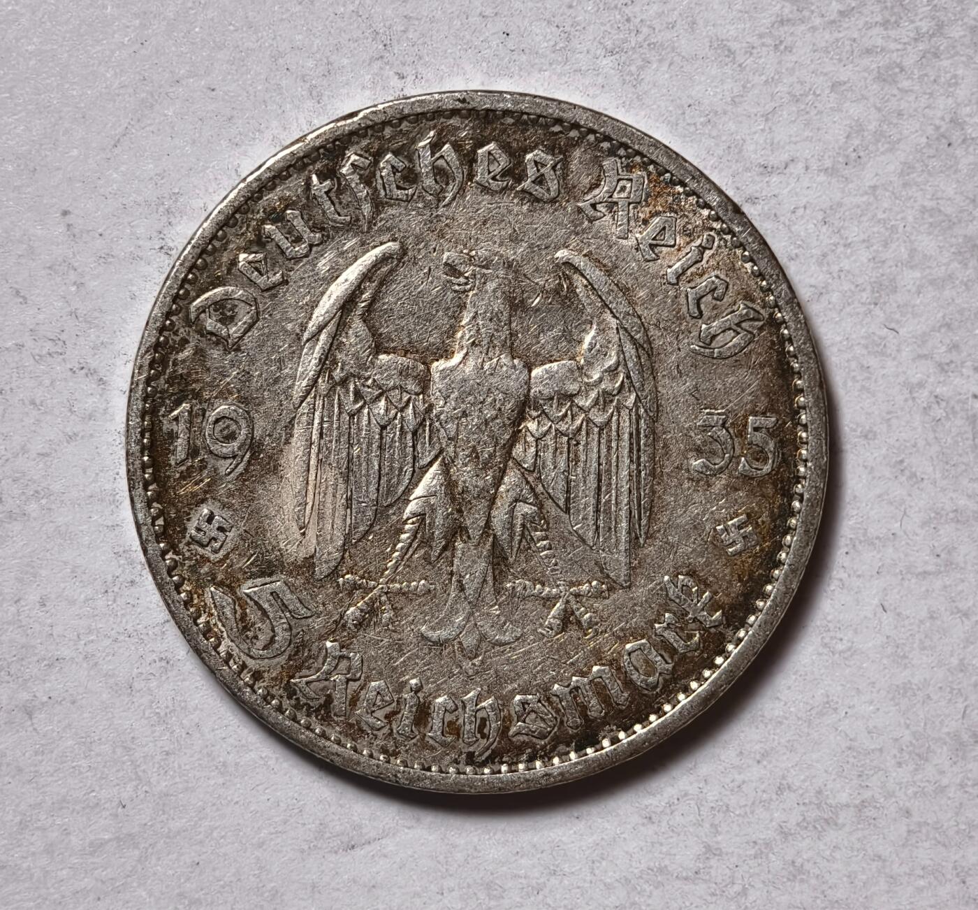 紫瑗钱币——第346期拍卖 德国 1935年 A版 波茨坦教堂 5马克 13.9克 0.9银