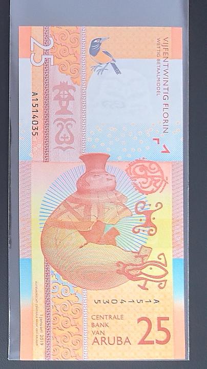 阿鲁巴2019年25弗罗林 A冠 美洲纸币 实物图 UNC