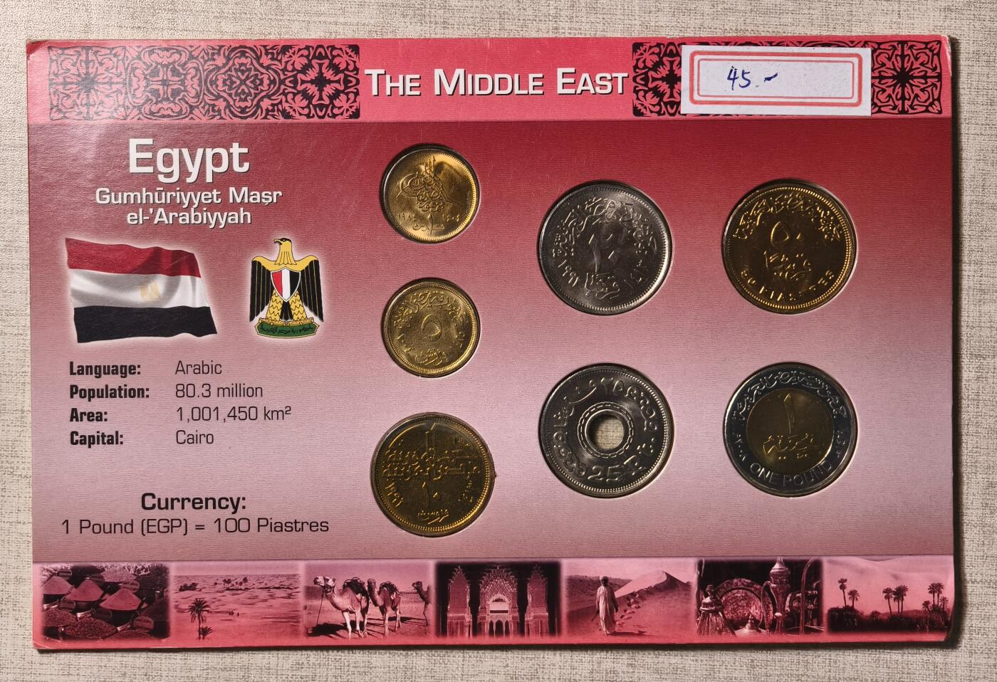紫瑗钱币——第346期拍卖 埃及 流通硬币 1米利姆—1磅 7枚全套 UNC 卡装