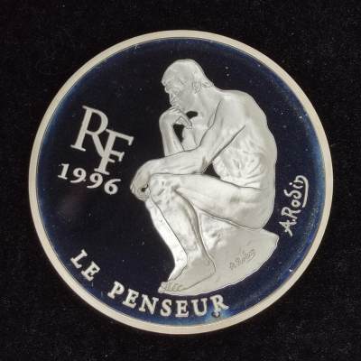巴斯克收藏第263期 纪念币专场 5月21/22/23 号三场连拍 全场包邮 - 法国 1996年 10法郎精制纪念银币 《思考者》