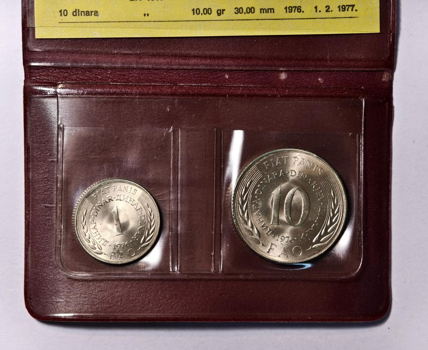 紫瑗钱币——第346期拍卖 南斯拉夫 1976年 世界粮农组织FAO 110第纳尔 UNC 纪念币 2枚套 原包装