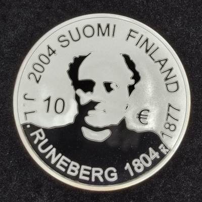 巴斯克收藏第263期 纪念币专场 5月21/22/23 号三场连拍 全场包邮 - 芬兰 2004年 10欧元精制纪念银币 约翰·路德维希·鲁内贝格诞辰200周年纪念