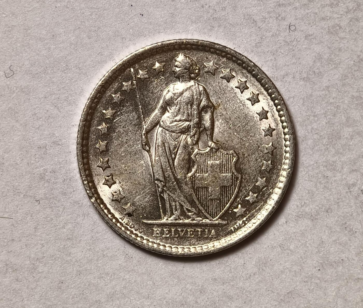 紫瑗钱币——第346期拍卖 瑞士  1962年 B版  赫尔维蒂女神 1/2法郎  2.5克 0.835银 UNC