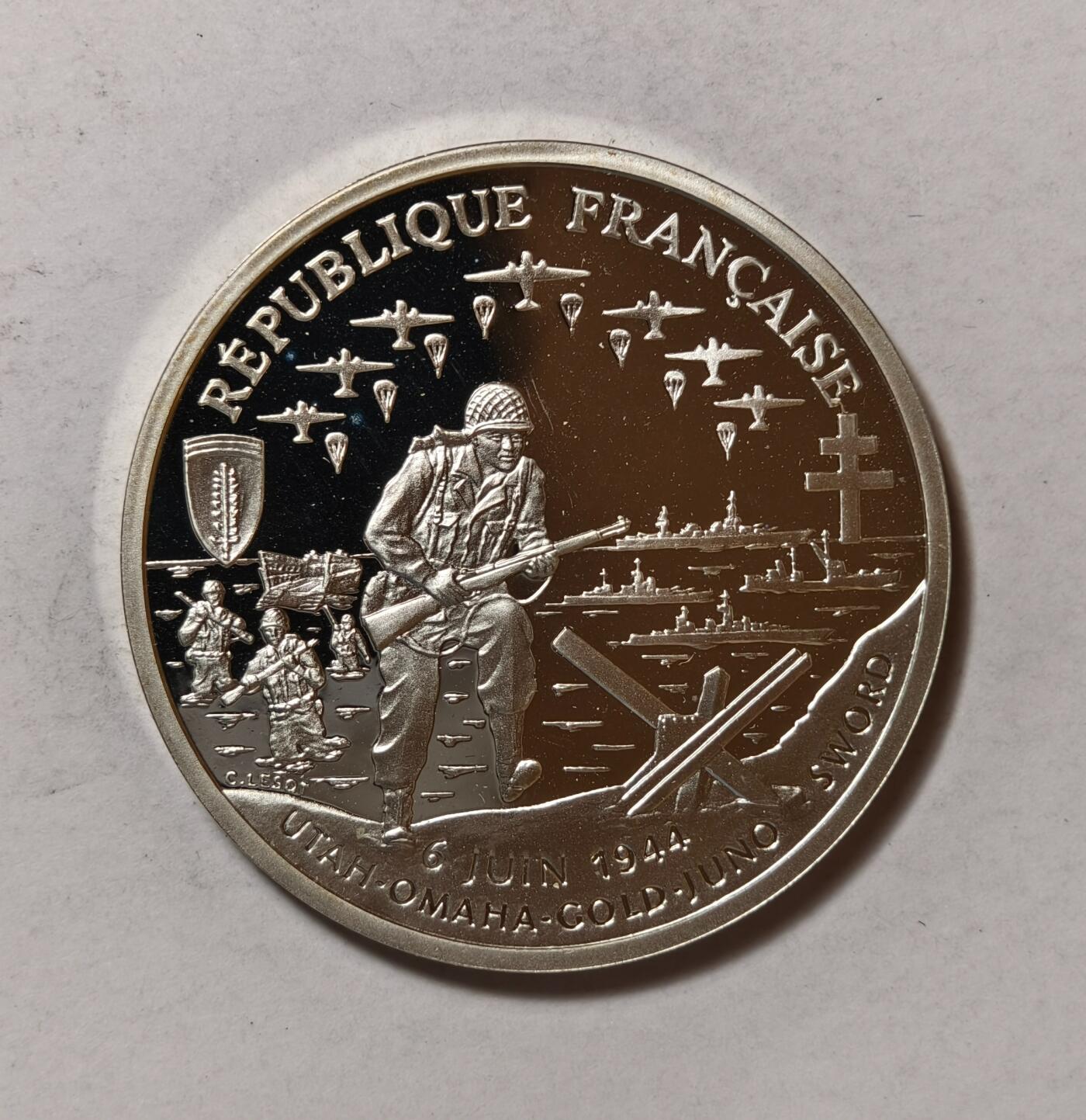 紫瑗钱币——第346期拍卖 法国 1993年 诺曼底登陆 1法郎 22.2克 0.9银 精制
