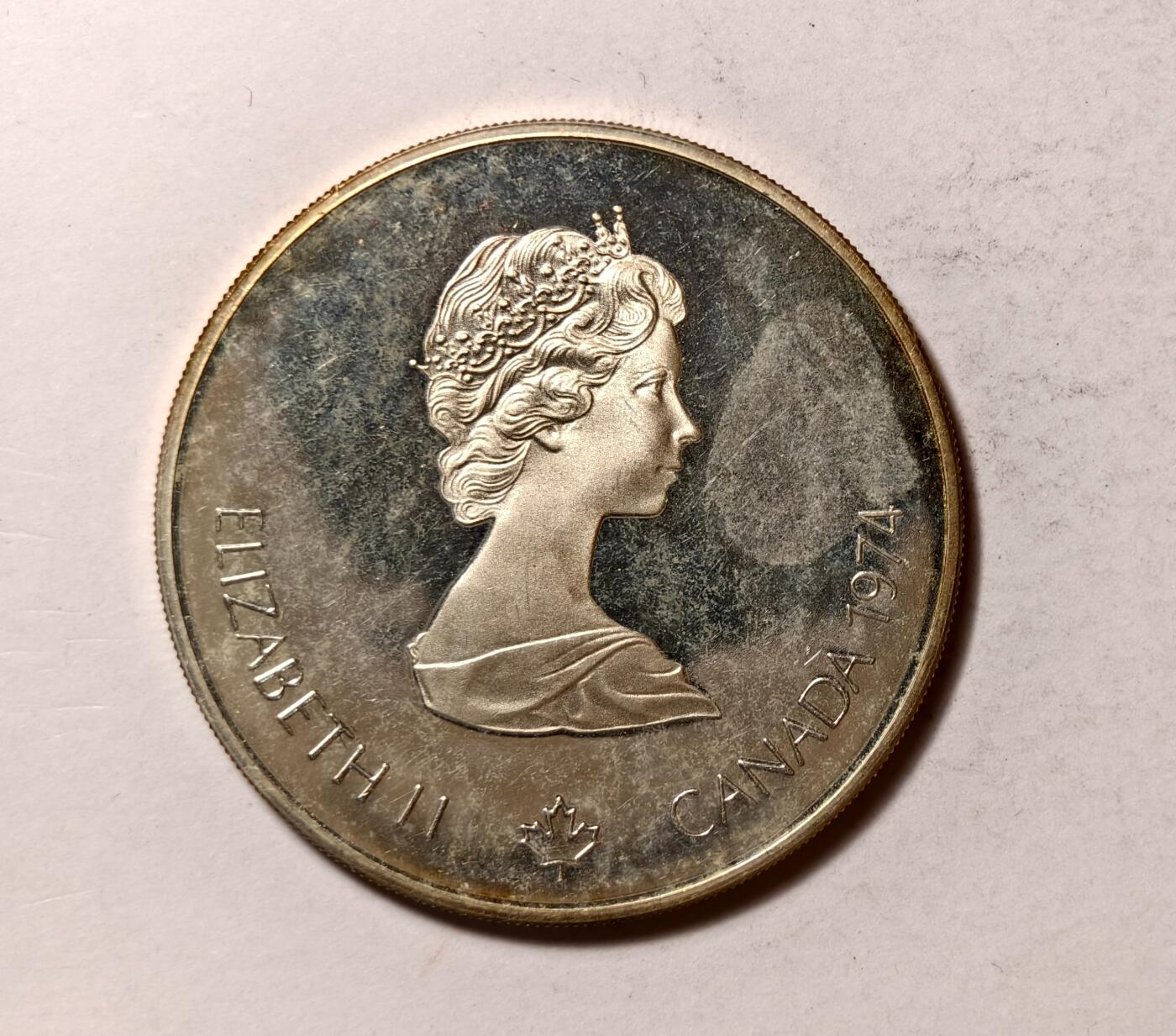 紫瑗钱币——第346期拍卖 加拿大 1974年 蒙特利尔奥运会 奥运五环和花环 5元 24.3克 0.925银