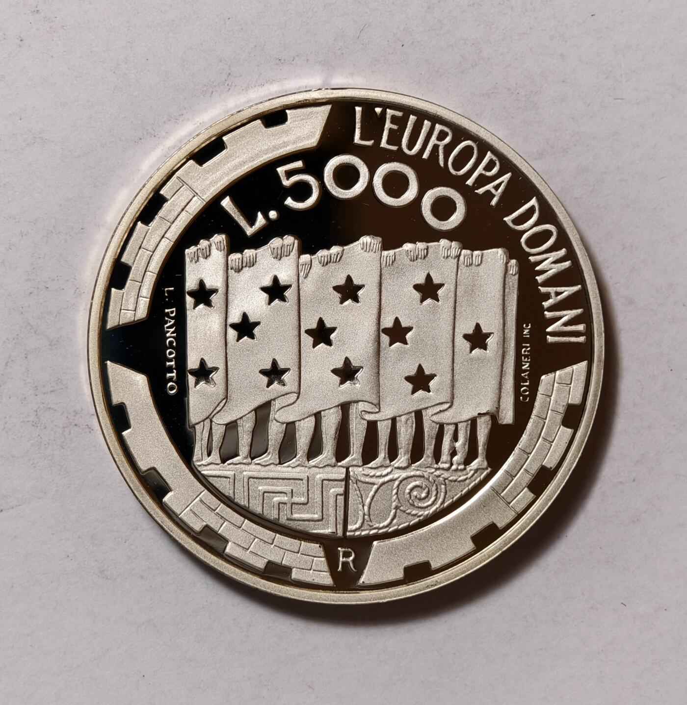 紫瑗钱币——第346期拍卖 圣马力诺 1999年 欧洲联盟 5000里拉 18克 0.835银 精制