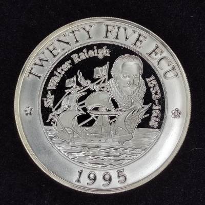 巴斯克收藏第263期 纪念币专场 5月21/22/23 号三场连拍 全场包邮 - 英国 伊丽莎白二世 1995年 25埃居精制纪念银币 沃尔特·雷利爵士纪念
