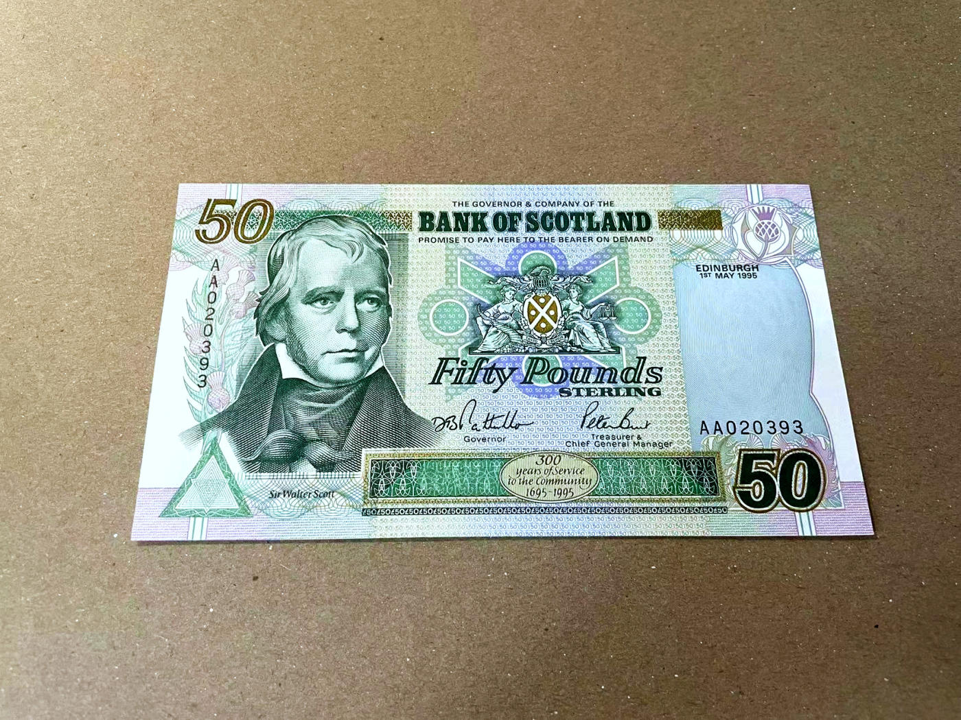 【Blue Auction】✨世界纸币精拍第473期【精】 【AA冠无47】苏格兰 1995年50镑 AU 凹凸感佳