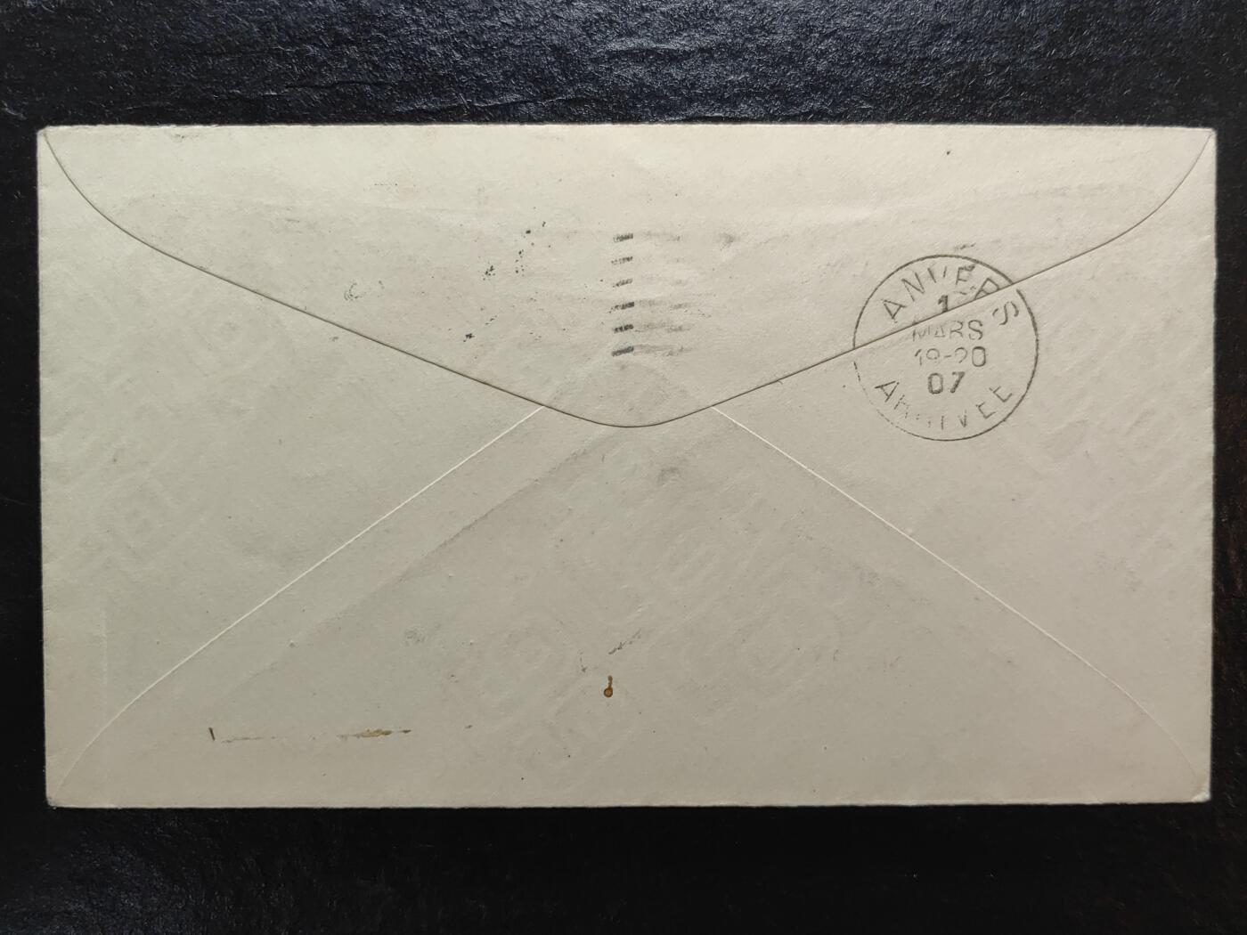 多国邮品💰🌞💰（0起拍）精品🔭专场🌟第67场 美国 1907年 实寄商业邮封 背有完整落地戳 邮资5美分