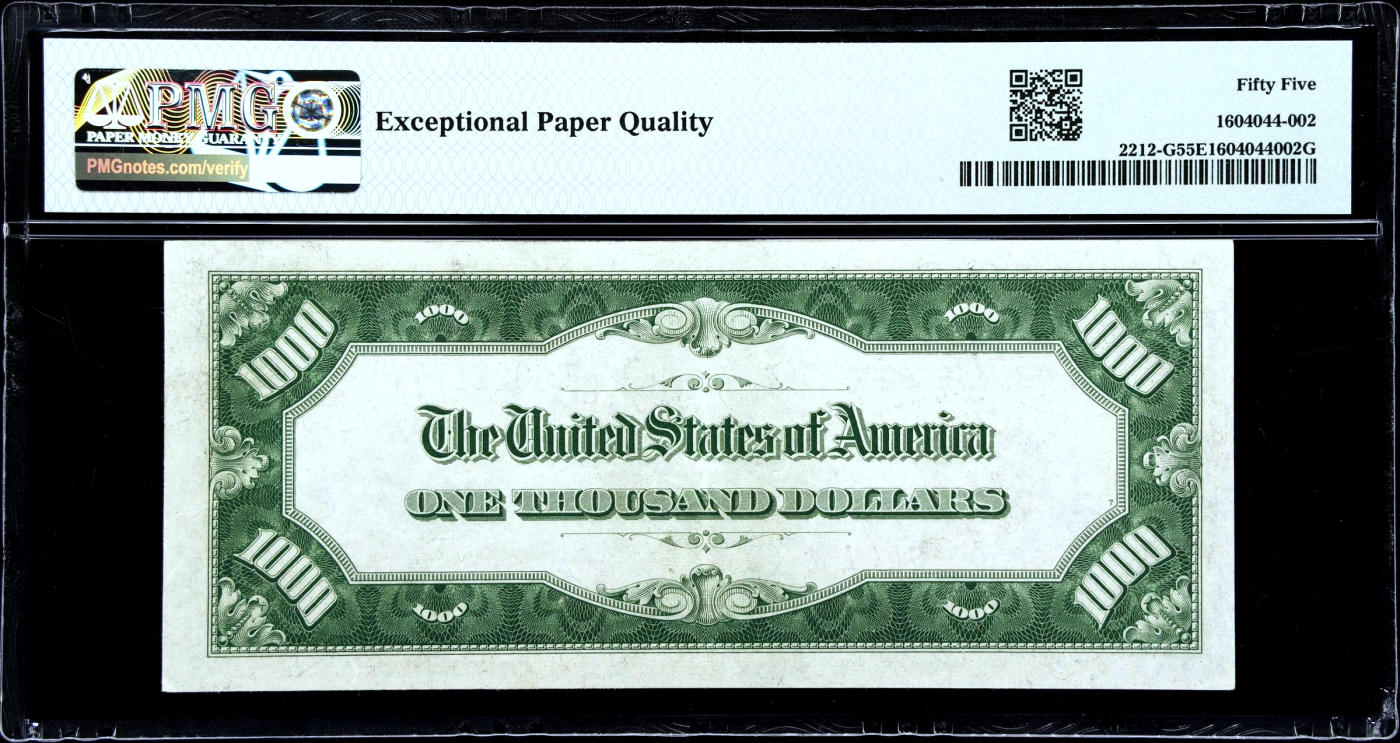 【Blue Auction】✨世界纸币精拍第473期【精】   【持续升值品种】美国 1934年1000美金 PMG55EPQ 原票状态佳 普通玩家可收藏的最高面值美金 永久可兑换非常保值 芝加哥版 正面人像克利夫兰（1837-1908）是美国历史上唯一一位两度当选且任期不连续的总统（第22和24任）当时一辆车也就小几百美金 该面值购买力爆炸（1934年1月罗斯福政府通过了《黄金储备法案》，禁止私人储藏黄金，1盎司黄金=35美元，发行高面额纸币来回收黄金）