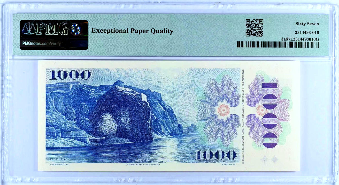 【Blue Auction】✨世界纸币精拍第473期【精】 【p3a】捷克 1993年1000克朗  PMG67EPQ 高分