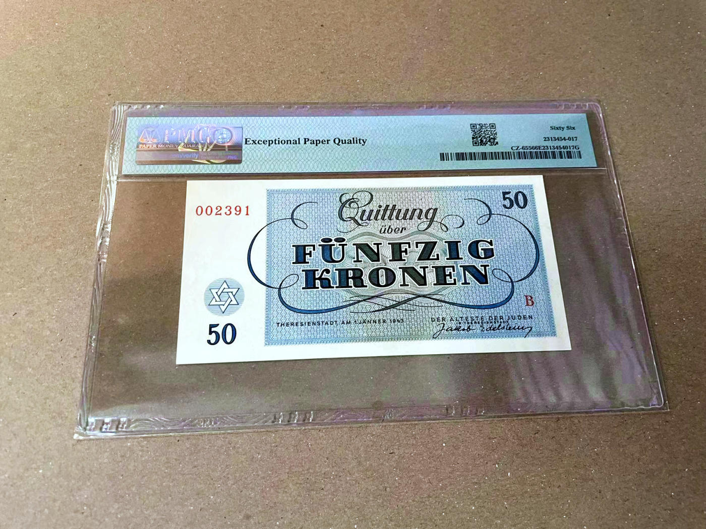 【Blue Auction】✨世界纸币精拍第473期【精】 【无47】德占捷克斯洛伐克 特雷津集中营 1943年50克朗 PMG66EPQ 