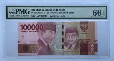 2024第20场（总第172期）：纪念钞、评级币专场 - 印度尼西亚2016年版100000卢比（PMG66）
