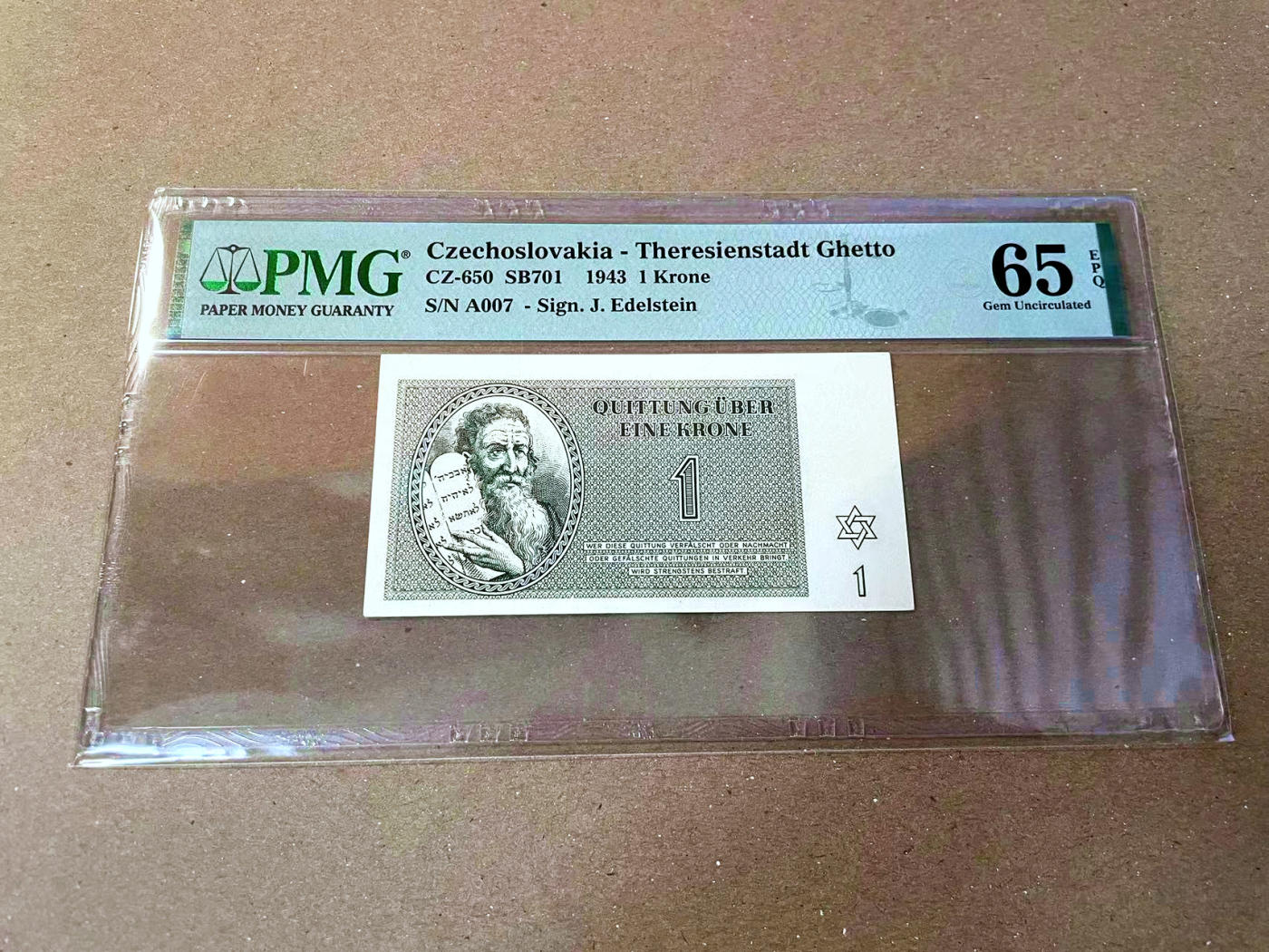 【Blue Auction】✨世界纸币精拍第473期【精】 德占捷克斯洛伐克 特雷津集中营 1943年1克朗 PMG65EPQ 