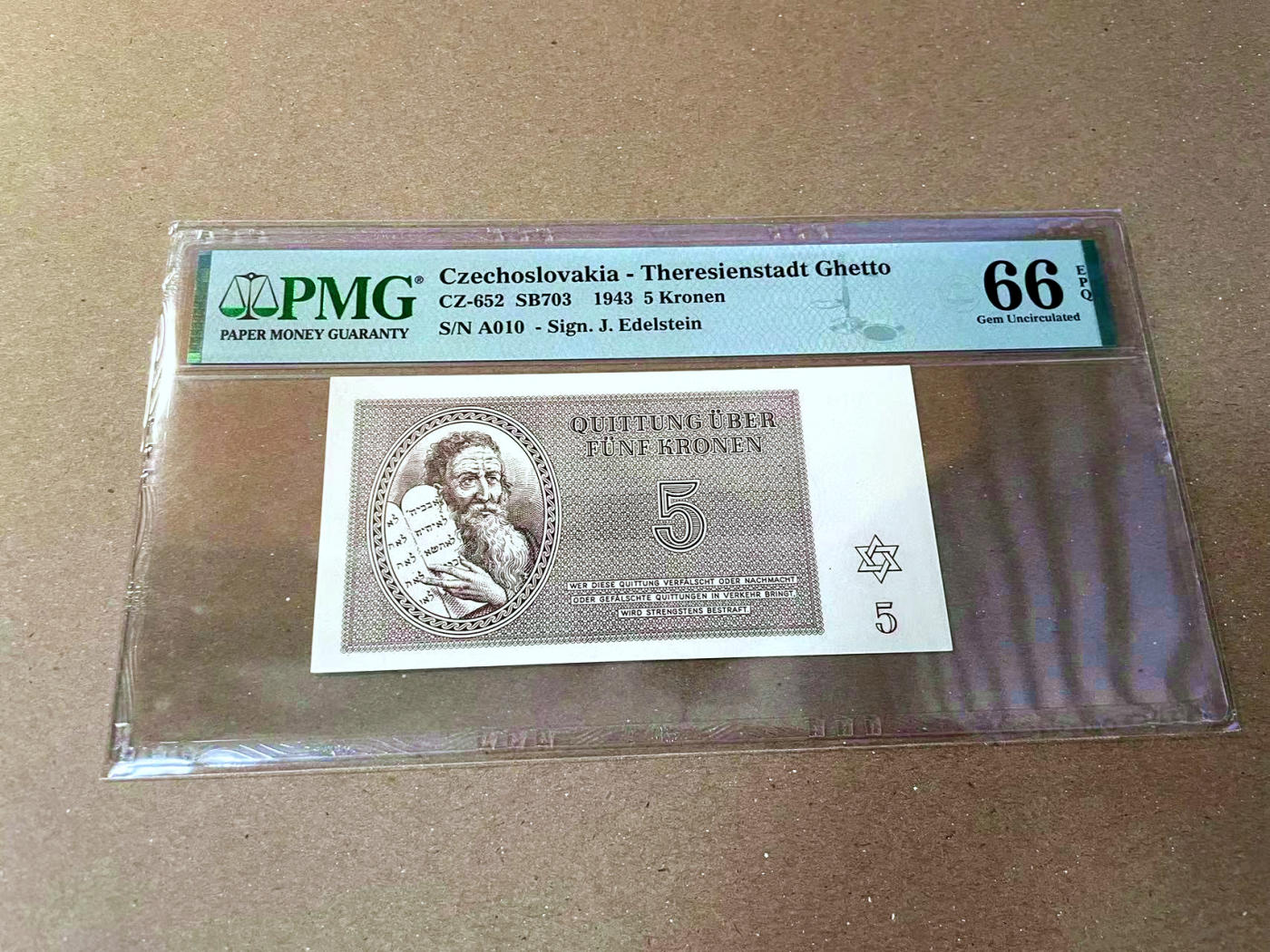 【Blue Auction】✨世界纸币精拍第473期【精】 德占捷克斯洛伐克 特雷津集中营 1943年5克朗 PMG66EPQ 