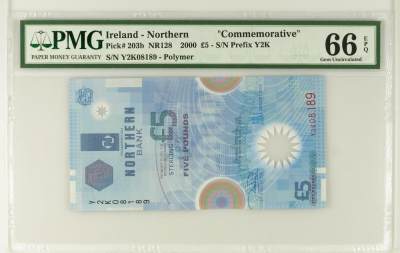 欧洲-北爱尔兰-2000年-千禧年-纪念钞 - 【PMG66】Y2K08189，北爱尔兰，2000，千禧年