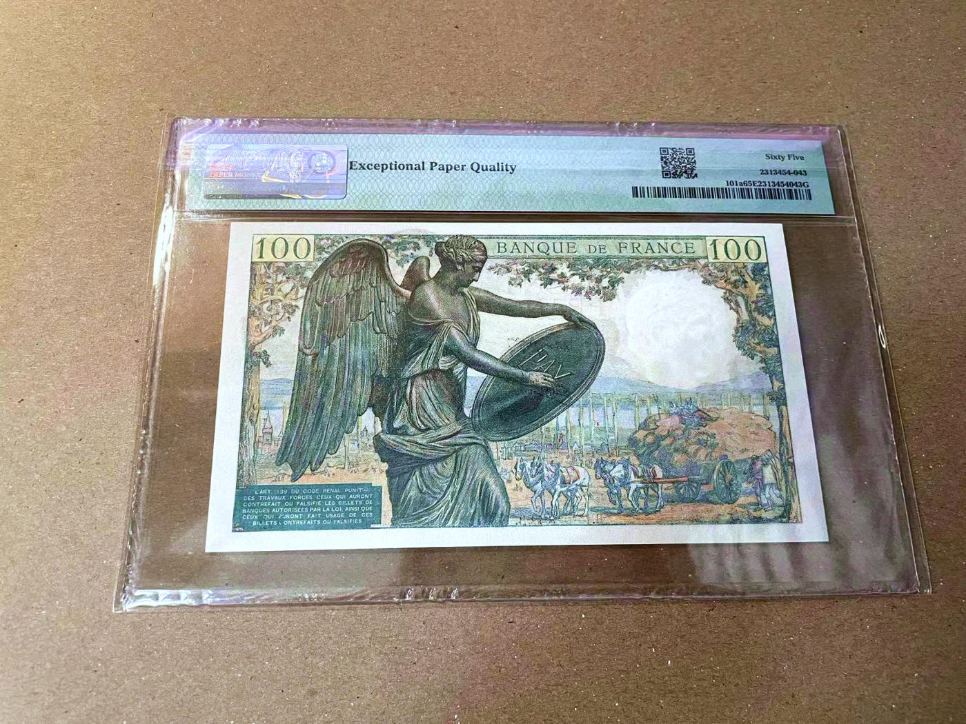 【Blue Auction】✨世界纸币精拍第473期【精】 【无47】法国 1942年100法郎 笛卡尔 PMG65EPQ 