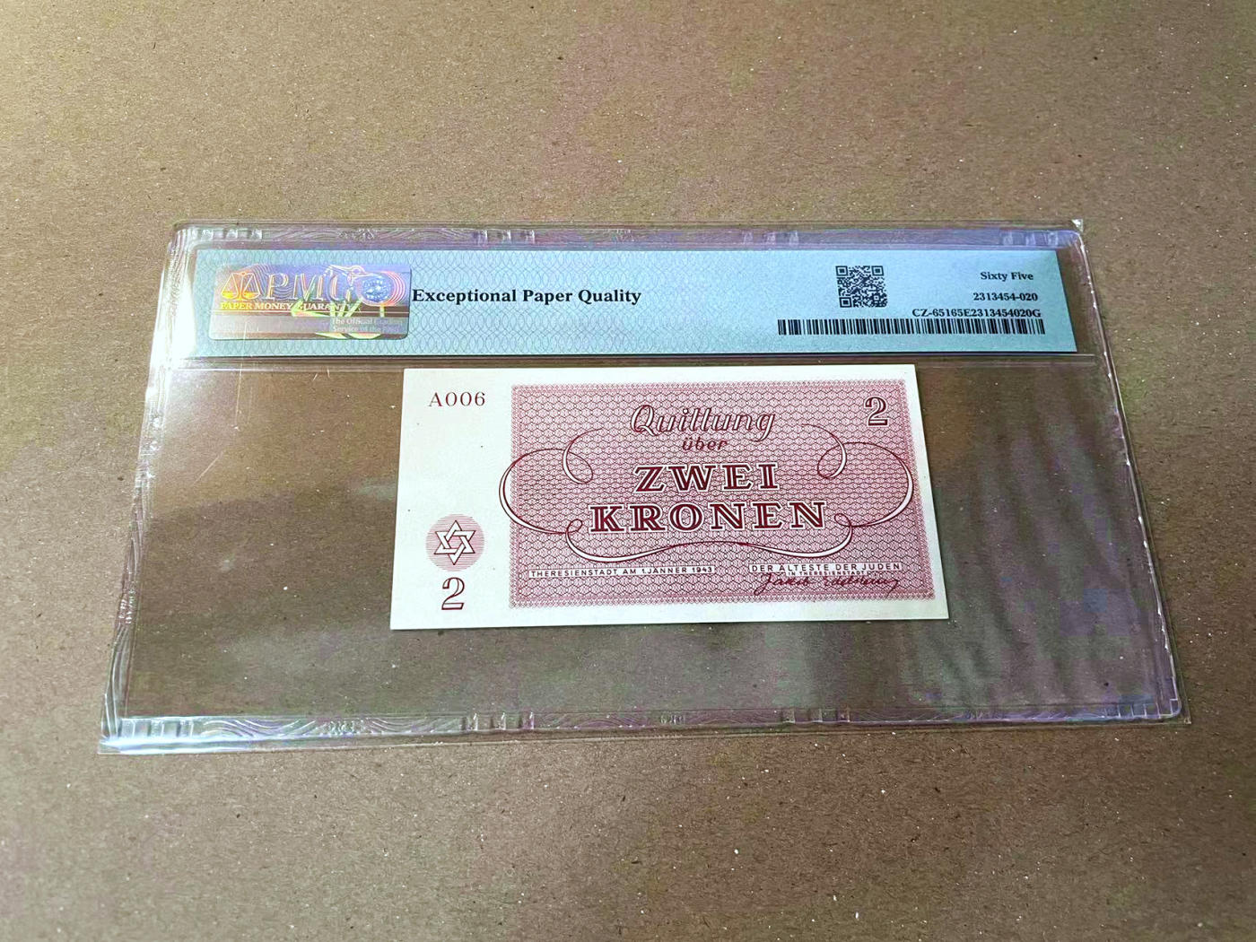 【Blue Auction】✨世界纸币精拍第473期【精】 德占捷克斯洛伐克 特雷津集中营 1943年2克朗 PMG65EPQ 