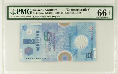 欧洲-北爱尔兰-2000年-千禧年-纪念钞 - 【PMG66】MM0001166，北爱尔兰，1999，千禧年