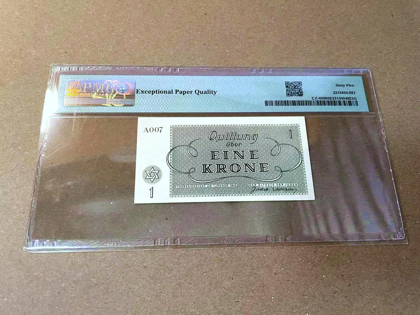 【Blue Auction】✨世界纸币精拍第473期【精】 德占捷克斯洛伐克 特雷津集中营 1943年1克朗 PMG65EPQ 