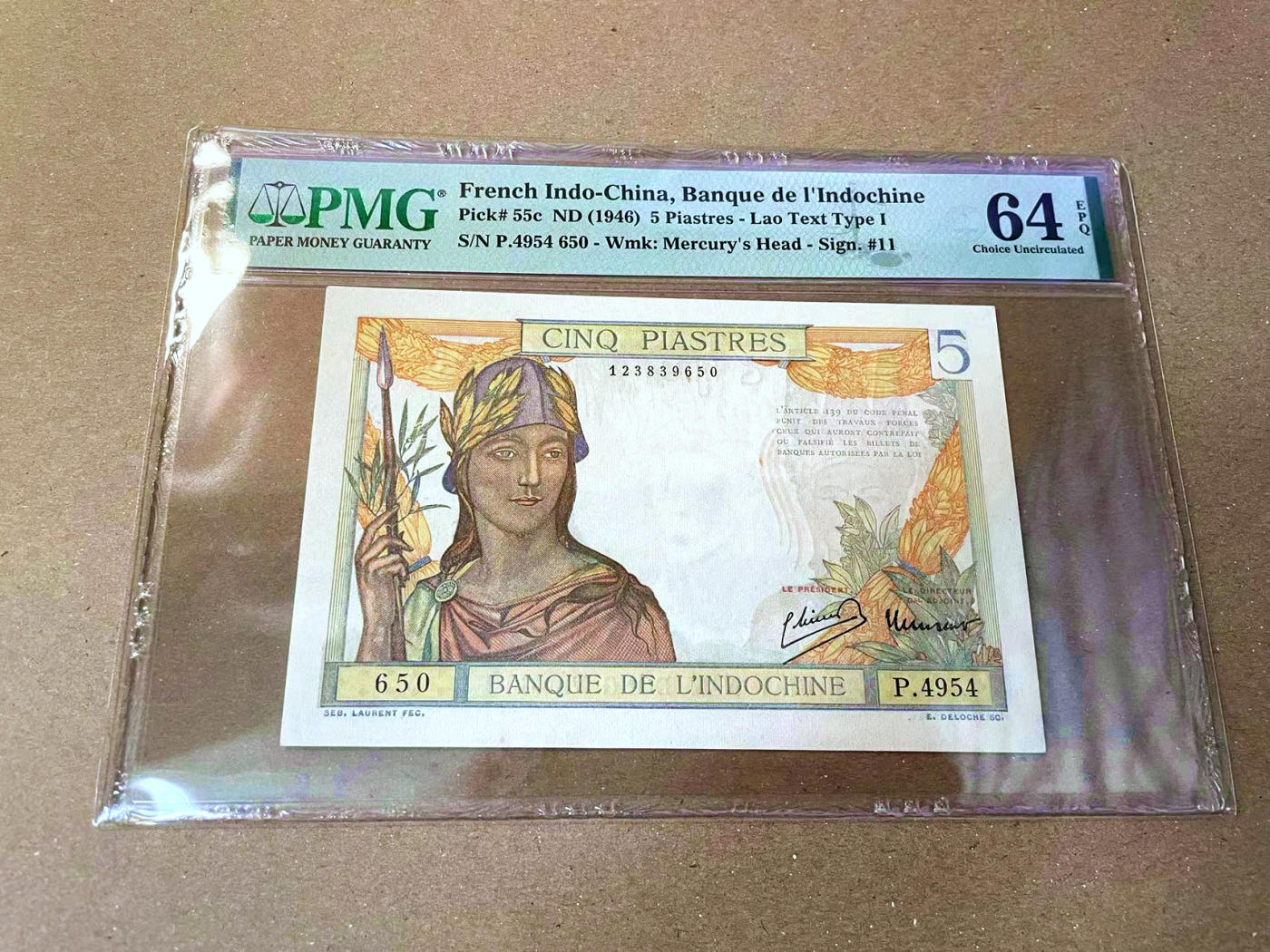 【Blue Auction】✨世界纸币精拍第473期【精】 法属印支 1946年5皮 PMG64EPQ 法属风