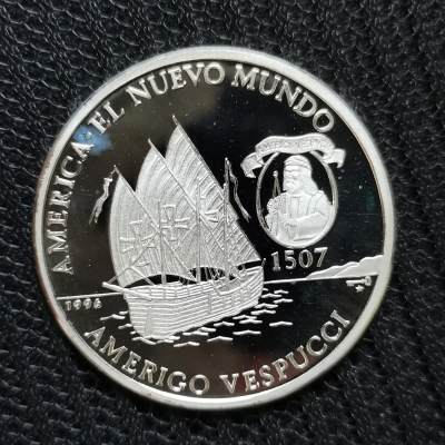道一币馆币章第六十四场 - 古巴1996年1507年航海家韦斯普奇将南美洲命名亚美利加10比索精制纪念银币
