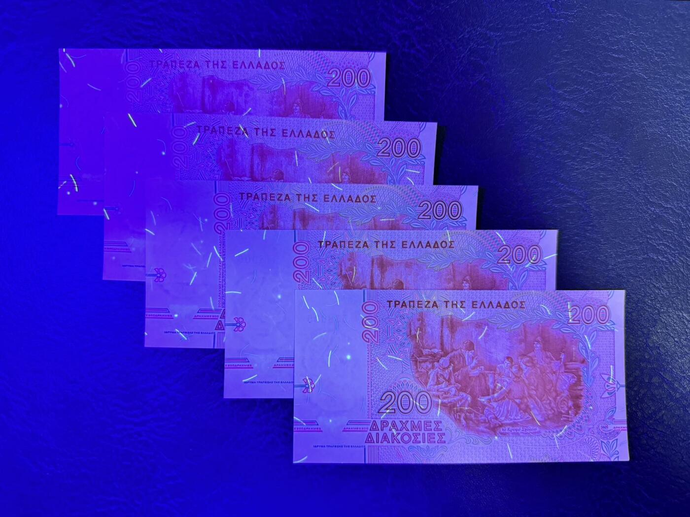 收藏联盟Quantum Auction 第345期拍卖  希腊1996年200德拉克马五连号 品相UNC 水印处捆印