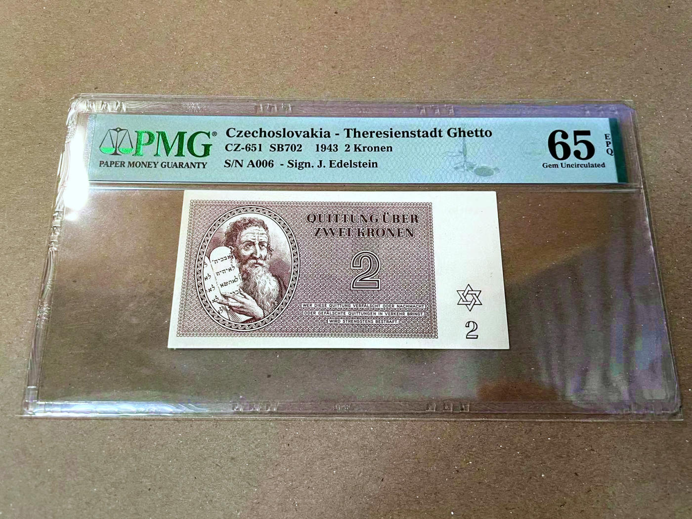 【Blue Auction】✨世界纸币精拍第473期【精】 德占捷克斯洛伐克 特雷津集中营 1943年2克朗 PMG65EPQ 
