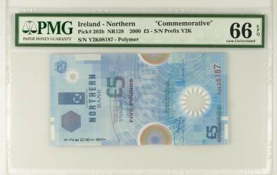 欧洲-北爱尔兰-2000年-千禧年-纪念钞 - 【PMG66】Y2K08187，北爱尔兰，2000，千禧年
