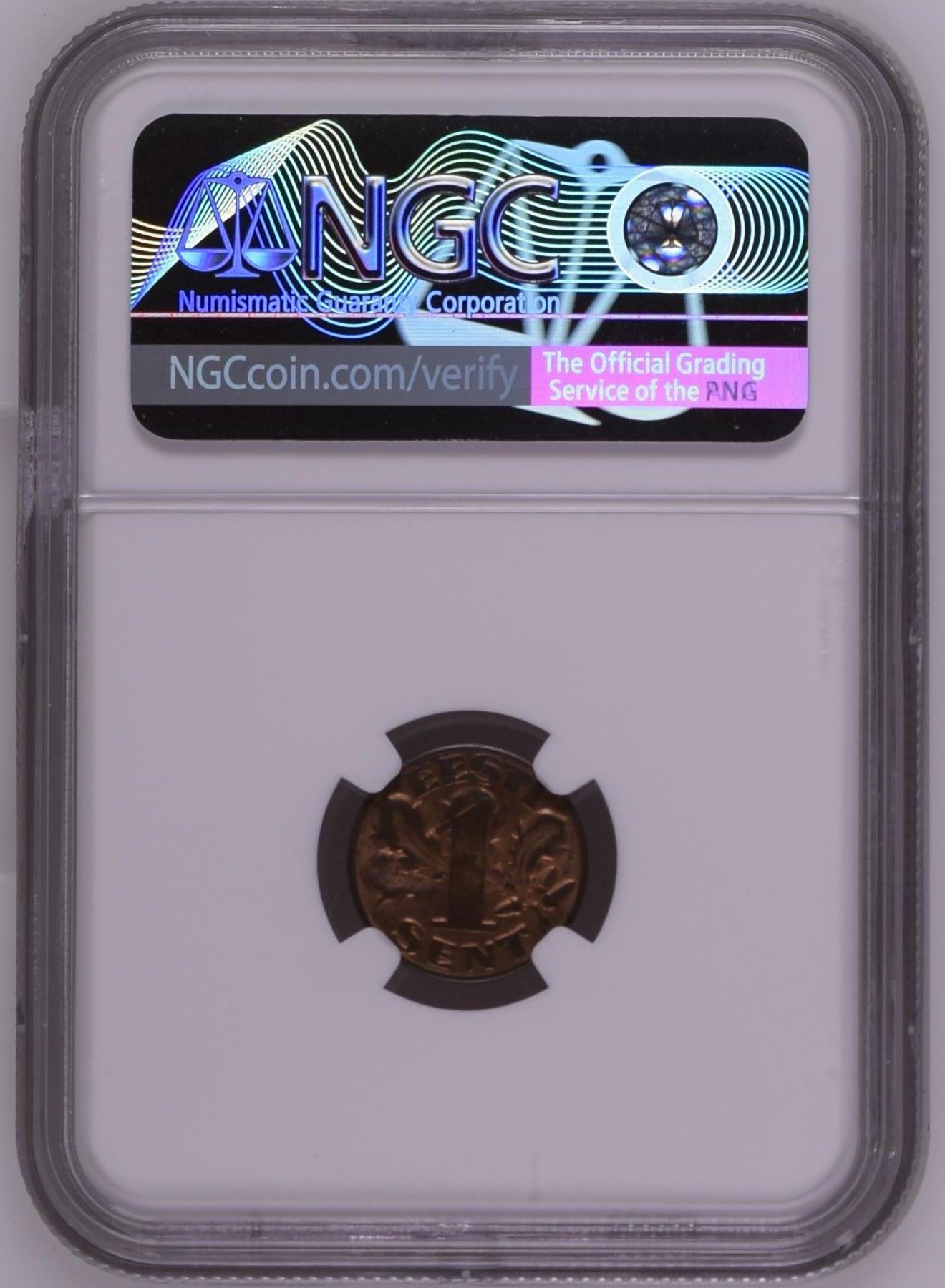 长老汇龙年精选第四场 1929 爱沙尼亚三狮1生地铜币，NGC MS61BN，可爱的小狮子