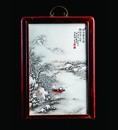 2024贵州聚宝轩春季拍卖会 - 近代何许人 何许人雪景瓷板 规格：40cm*26cm