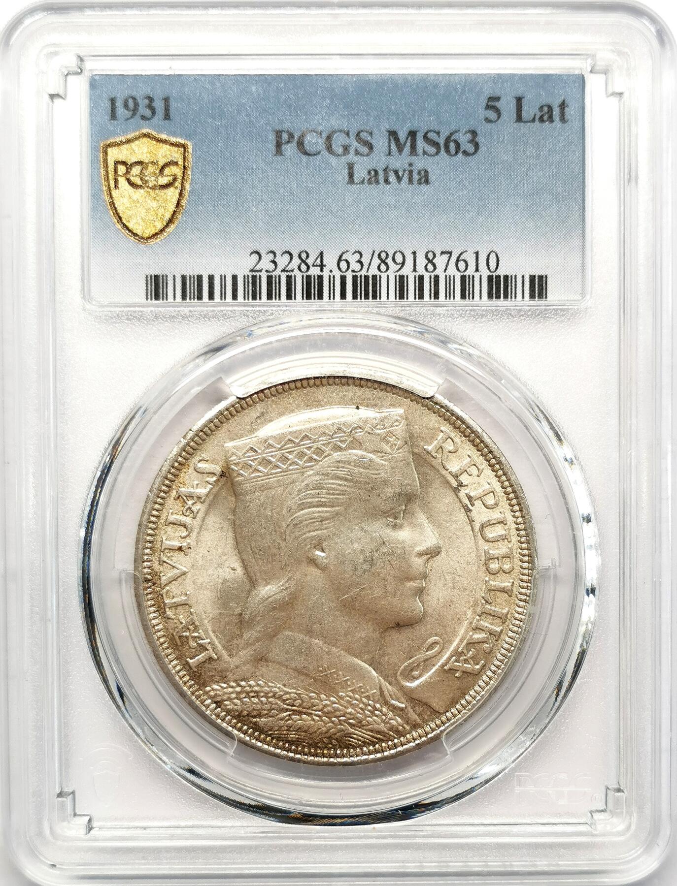 凡希社世界钱币微拍第二百六十八期 1931拉脱维亚民族少女5Lat大银PCGS-MS63
