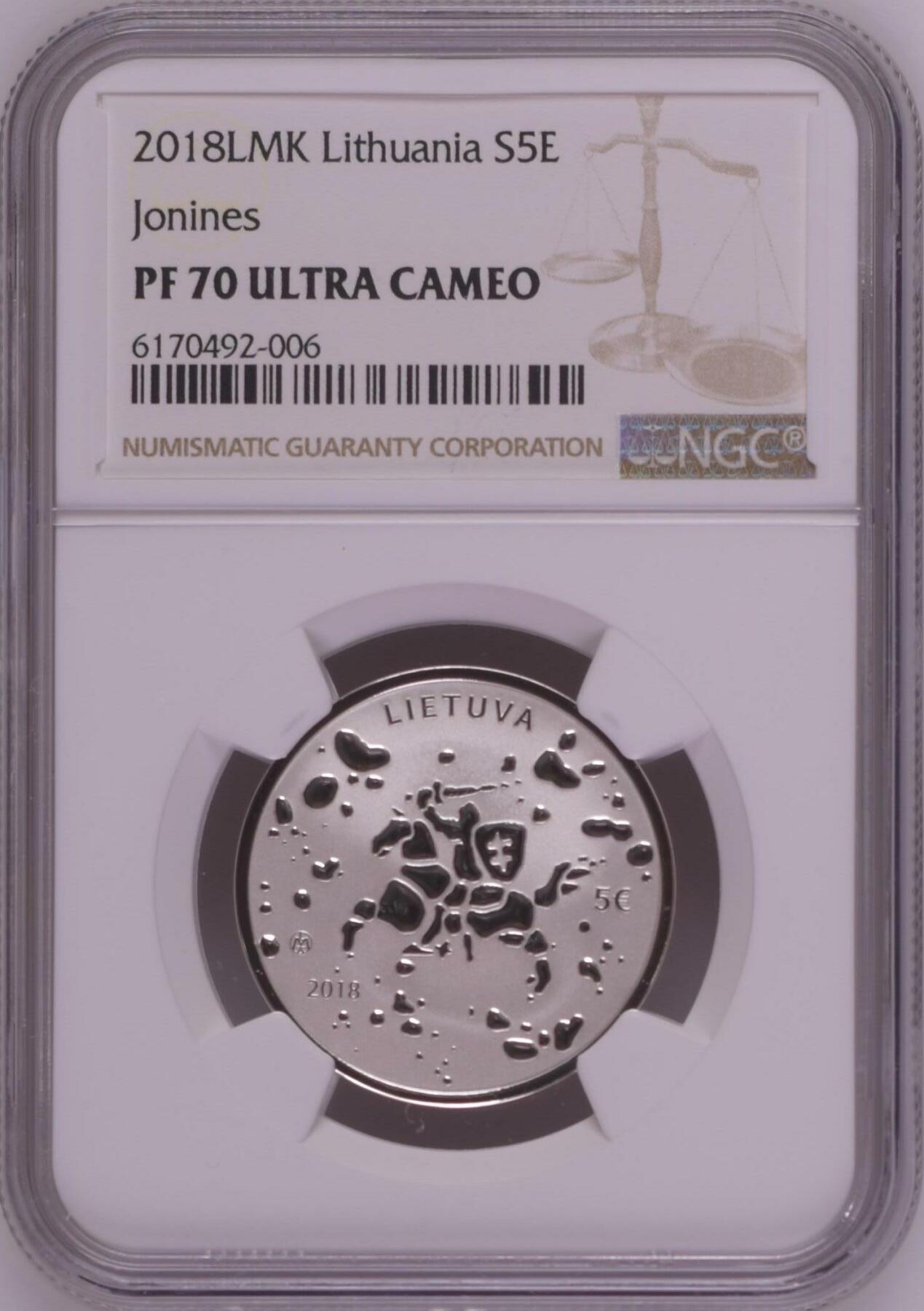 长老汇龙年精选第四场 2018LMK 立陶宛仲夏节庆祝5欧元精制银币，NGC PF70UC，带证书，3000枚