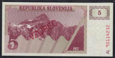 斯洛文尼亚1990年5特拉 VZOREC样钞(票样 样票) 欧洲纸币 实物图 UNC - 斯洛文尼亚1990年5特拉 VZOREC样钞(票样 样票) 欧洲纸币 实物图 UNC
