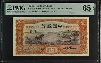全场包邮5月12日晚19点民国评级币专场 - China, Bank of China, 1 Yuan S/M#C294-201    1935 - Tientsin