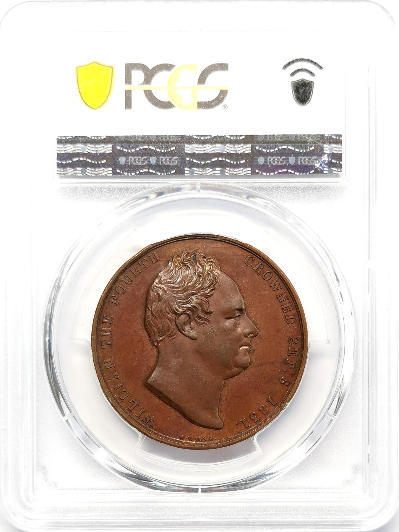凡希社世界钱币微拍第二百六十八期 1831英国威廉四世加冕纪念铜章PCGS-SP63，巧克力色包浆，视觉感极好！