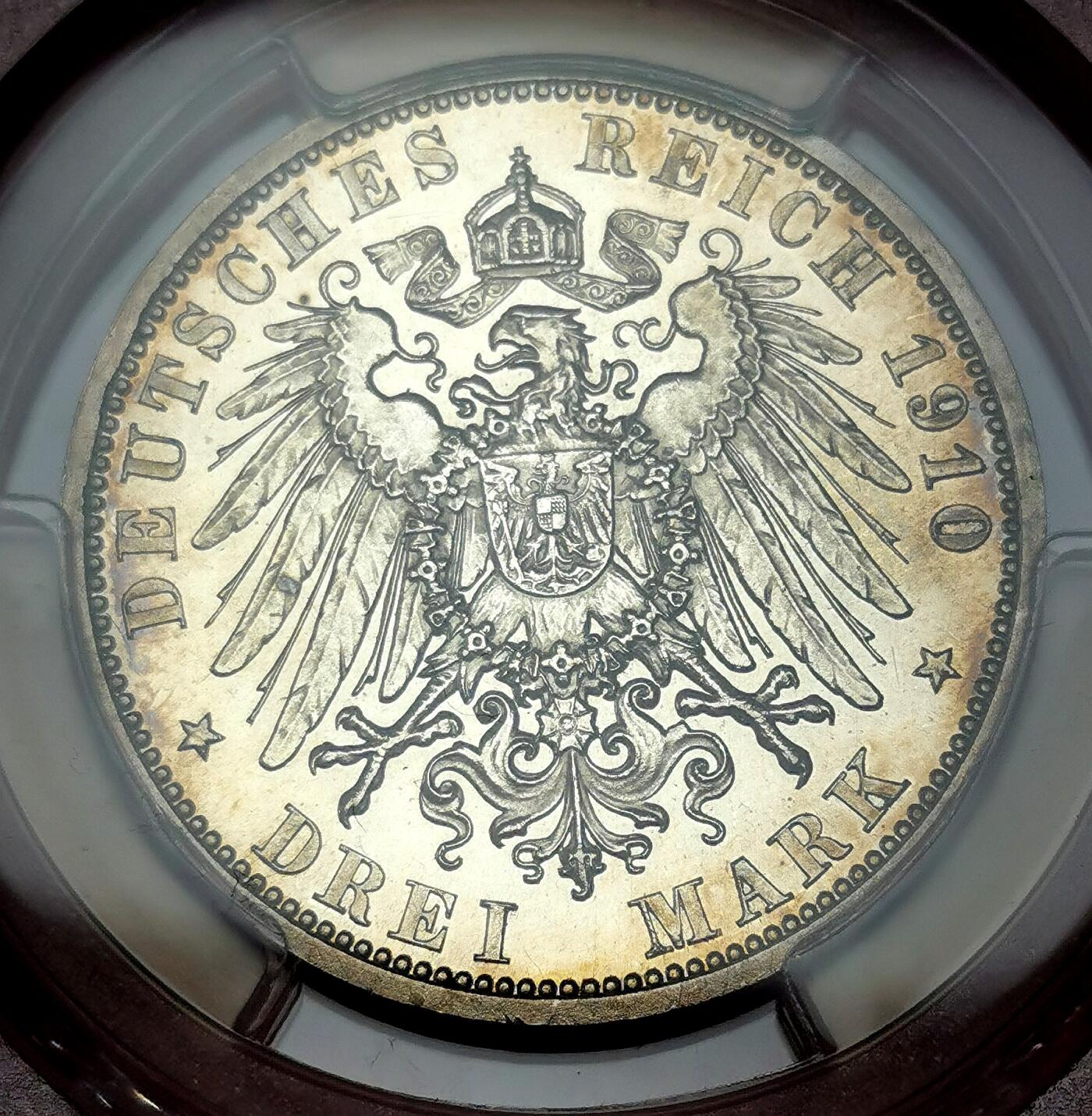 凡希社世界钱币微拍第二百六十八期 荐！1910萨克森-魏玛-爱森纳赫3马克精铸PCGS-PR64