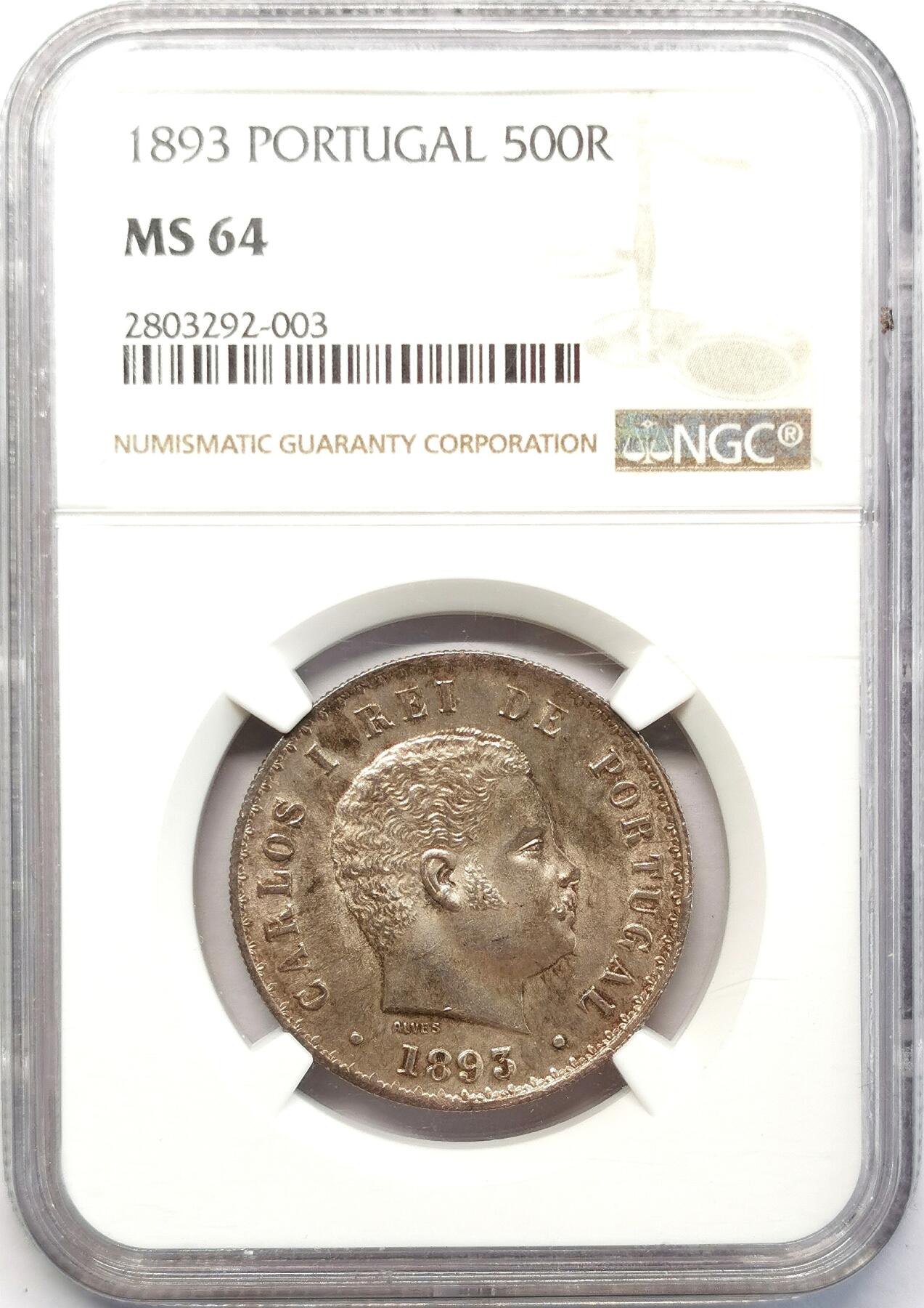 凡希社世界钱币微拍第二百六十八期 1893葡萄牙卡洛斯一世500R银币NGC-MS64