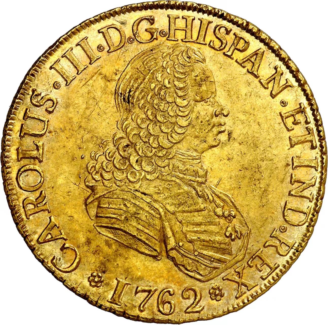 NGC评级AU58第三名1762年智利圣地亚哥8埃斯库多大金币