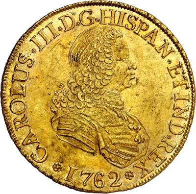 NGC评级AU58第三名1762年智利圣地亚哥8埃斯库多大金币 - NGC评级AU58第三名1762年智利圣地亚哥8埃斯库多大金币