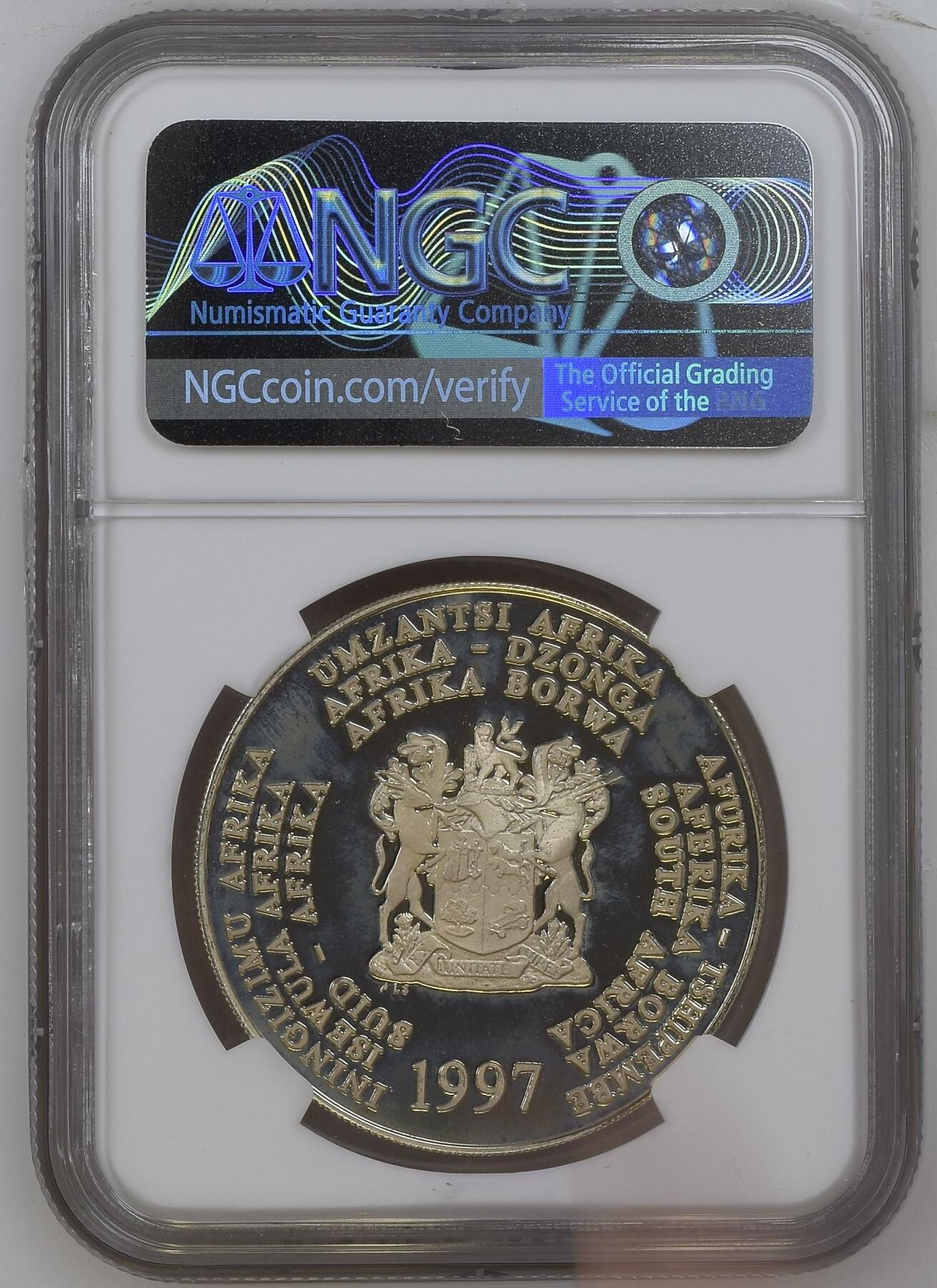 长老汇龙年精选第四场 1997 南非克尼斯纳海马2朗德精制银币，NGC PF67UC，发行量3000枚