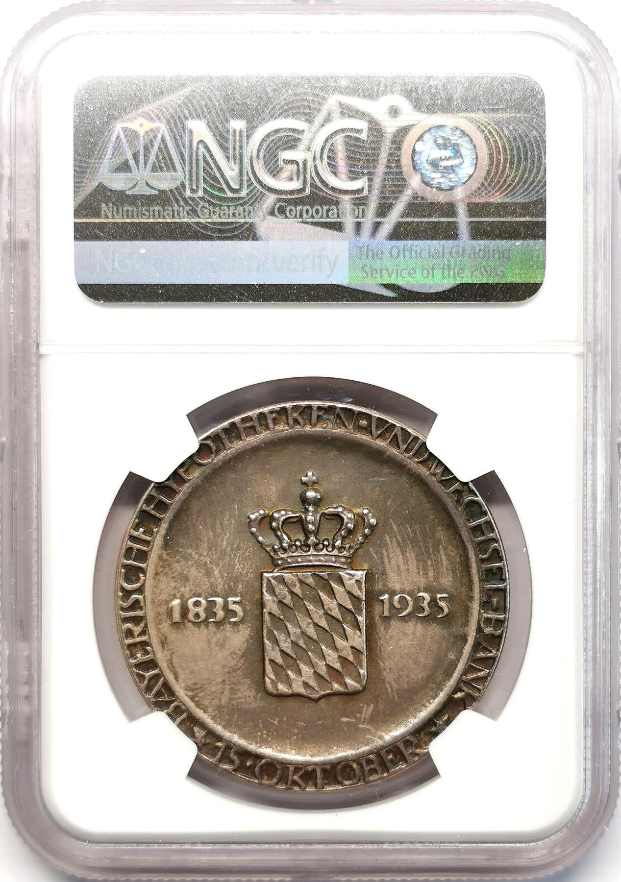 凡希社世界钱币微拍第二百六十八期 1935德国巴伐利亚商业银行百年纪念银章NGC-MS63